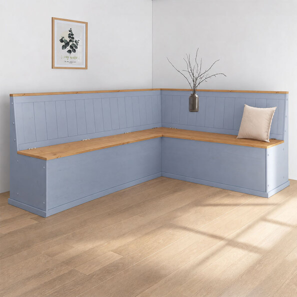 Sireon Large Wooden Corner Dining Bench in Grey and Wax