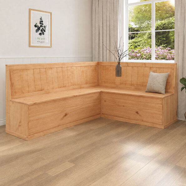 Sireon Large Wooden Corner Dining Bench in Natural