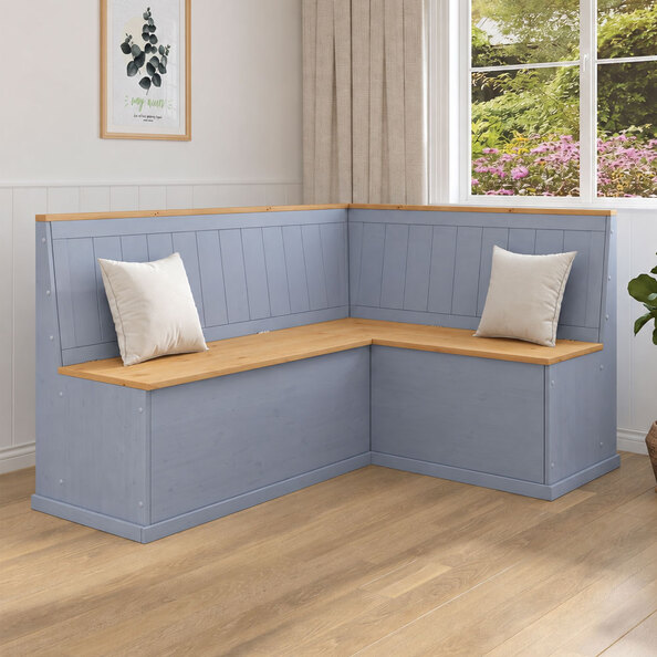 Sireon Small Wooden Corner Dining Bench in Grey and Wax