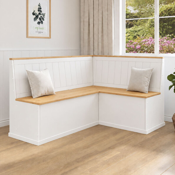 Sireon Small Wooden Corner Dining Bench in White and Wax