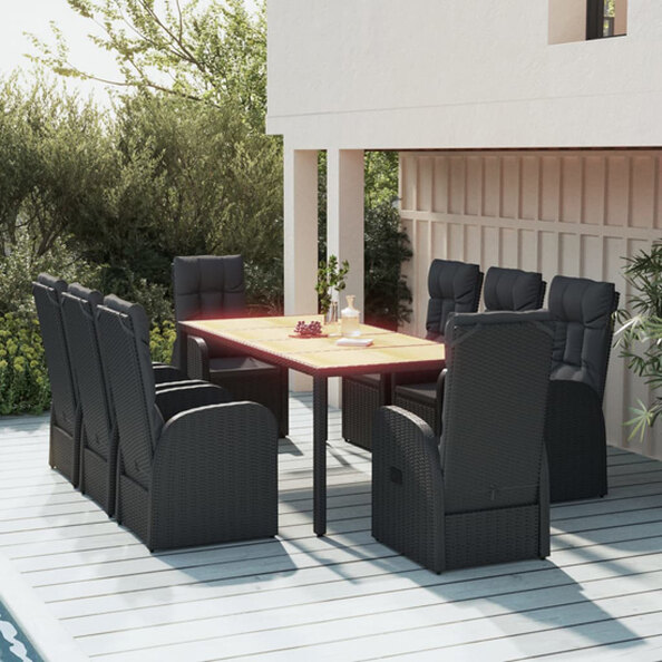 Sitka Poly Rattan 9 Piece Garden Dining Set In Black