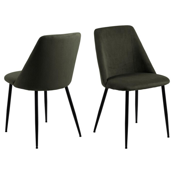 Skokie Olive Green Fabric Dining Chairs With Black Legs In Pair