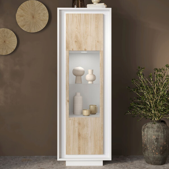 Skokie Wooden Display Cabinet In Matt White And Cadiz With LED