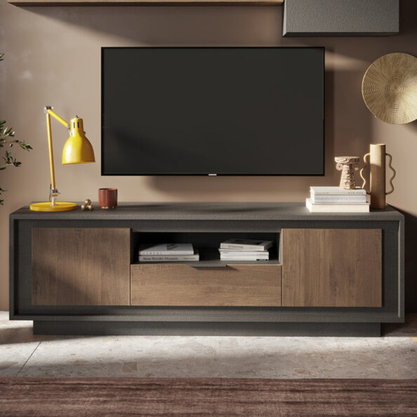 Skokie Wooden TV Stand 2 Doors 1 Drawer In Lava And Mercure
