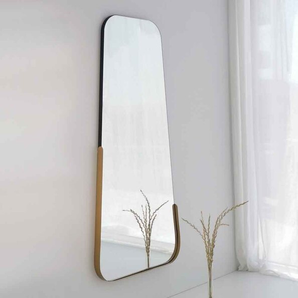 Smooth Glass Wall Mirror with Gold Wooden Frame