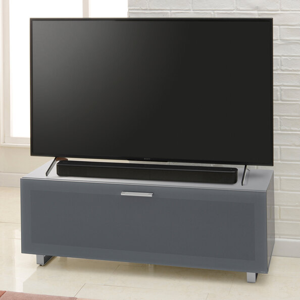 Sofia 1200mm Glass Top TV Stand With 1 Door - Grey High Gloss