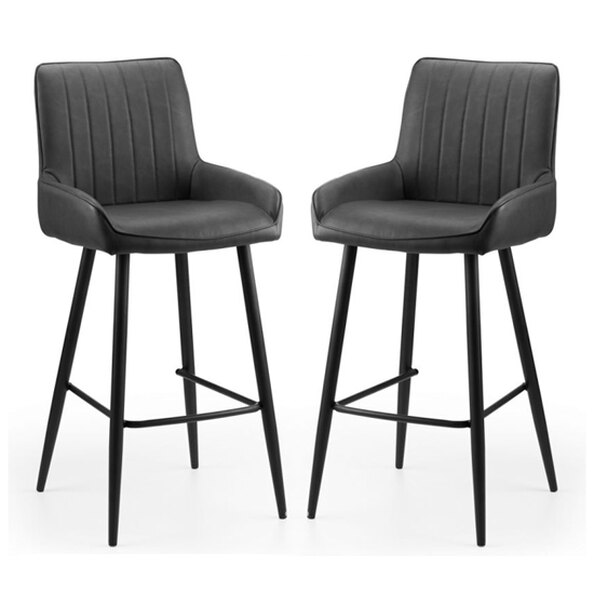 Sakaye Black Faux Leather Bar Chairs In Pair