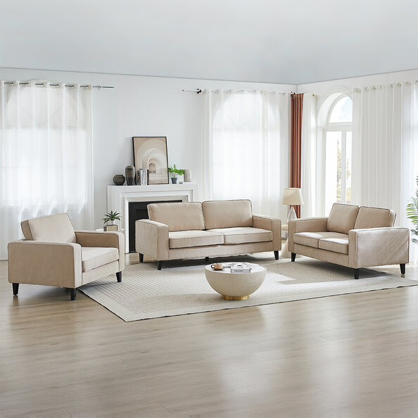 Soho Fabric 3+2+1 Seater Sofa Set In Stone