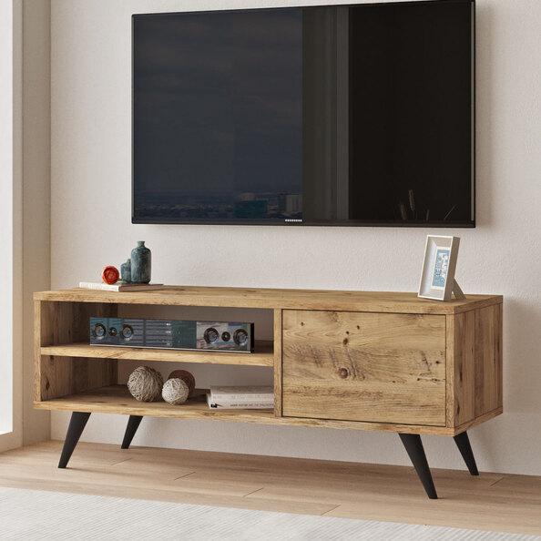 Solaro Wooden TV Stand With 2 Shelves In Atlantic Pine