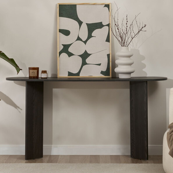 Solea Oval Wooden Console Table In Lumiere Black