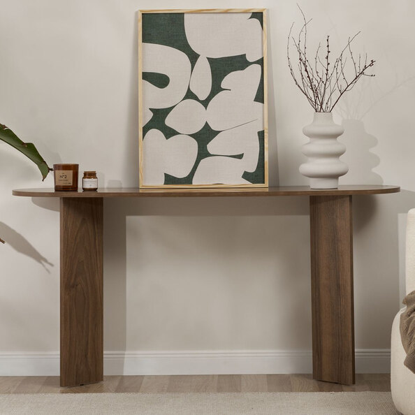 Solea Oval Wooden Console Table In Venezia Walnut