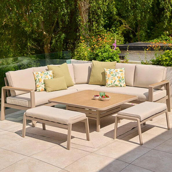 Solein Garden Aluminium Square Adjustable Dining Set with Cushion in Taupe