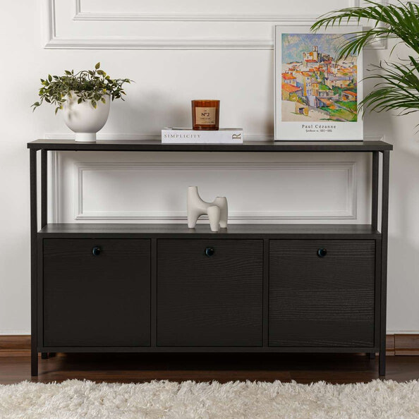 Solero Wooden Console Table with Metal Frame in Black