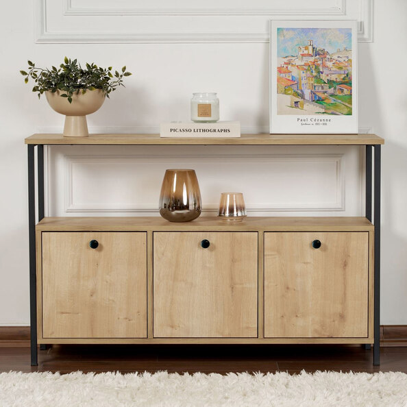 Solero Wooden Console Table with Metal Frame in Oak and Black