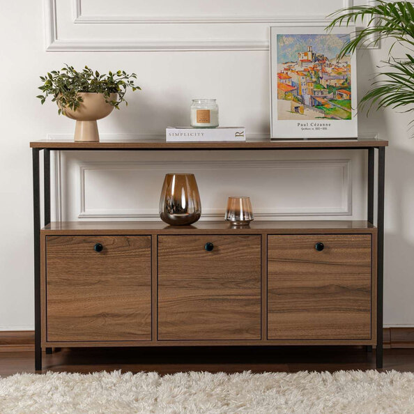 Solero Wooden Console Table with Metal Frame in Walnut and Black