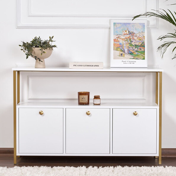 Solero Wooden Console Table with Metal Frame in White and Gold