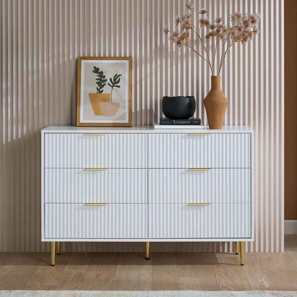 Solvian Wooden Fluted Chest Of 6 Drawers in White
