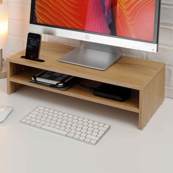 Sorella Wooden Monitor Stand Riser with 2 Shelf in Oak