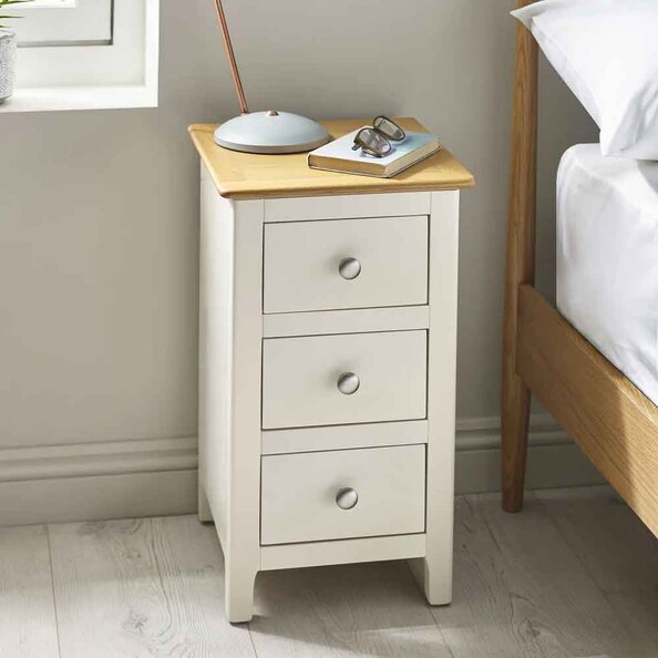 Sorrento Wooden Bedside Cabinet with 3 Drawers in White and Oak