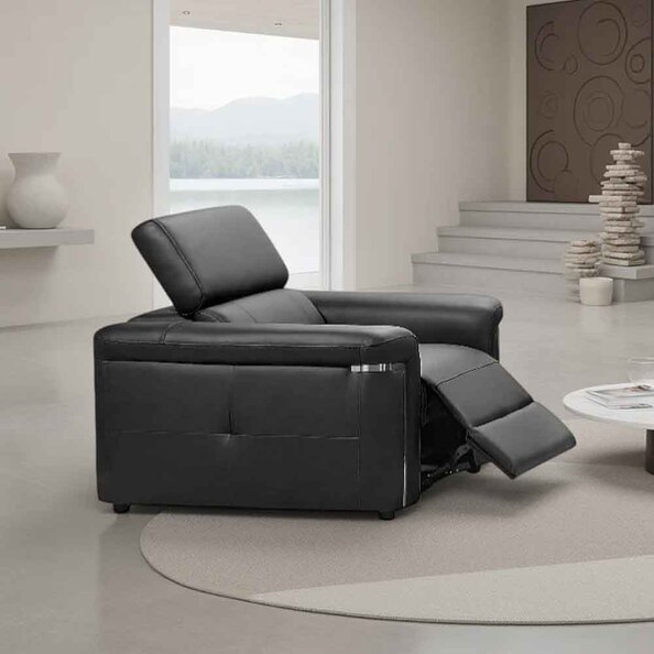 Southwark Leather Recliner 1 Seater Sofa In Black