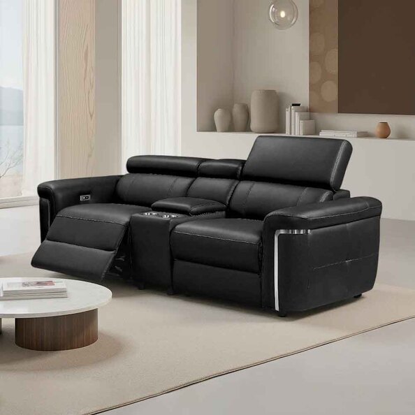 Southwark Leather Recliner 2 Seater Sofa In Black