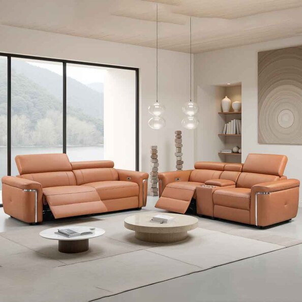 Southwark Leather Recliner 3+2 Seater Sofa Set In Tan
