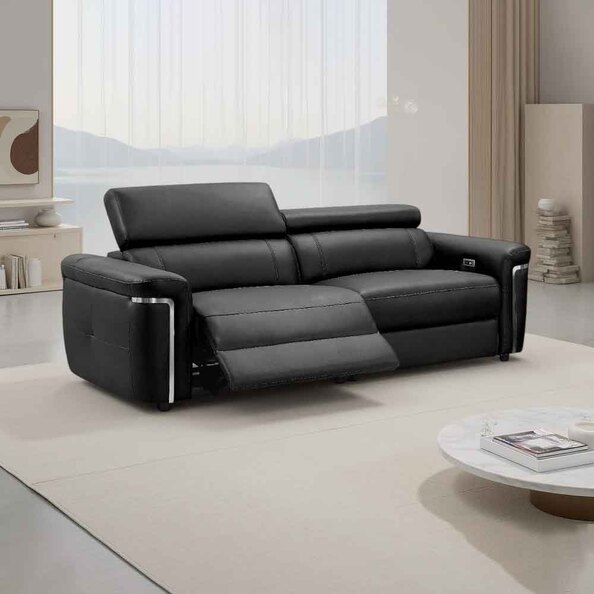 Southwark Leather Recliner 3 Seater Sofa In Black