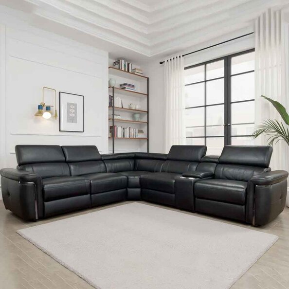 Southwark Leather Recliner Corner Sofa in Black