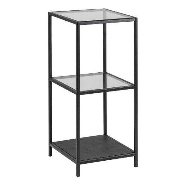 Sparks Clear Glass Bookcase With 2 Shelves And Black Metal Frame