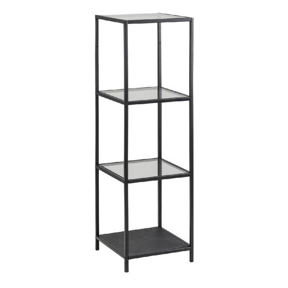 Sparks Clear Glass Bookcase With 3 Shelves And Black Metal Frame