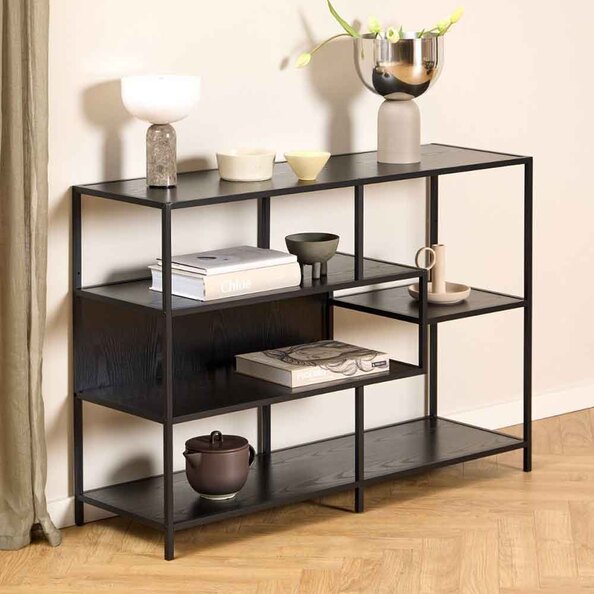 Sparks Metal Bookcase With 4 Shelves In Black Ash