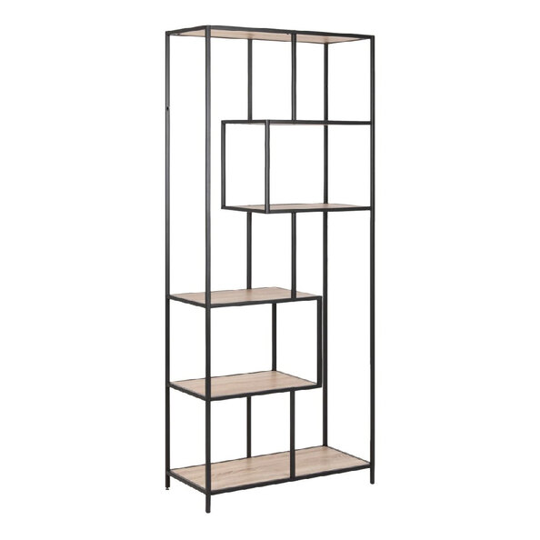Sparks Wooden Bookcase With 5 Shelves In Sonoma Oak And Black