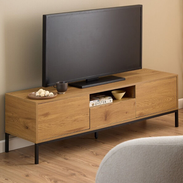 Sparks Wooden TV Stand With 2 Doors 1 Drawer In Wild Oak