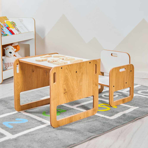 Sparrow Wooden Table and Chair in White and Natural