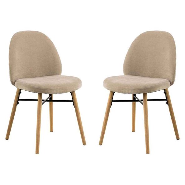 Spokane Fabric Dining Chairs With Oak Legs in Pair - Beige