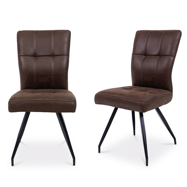 Stamford Antique Ebony Fabric Dining Chairs with Black Legs in Pair