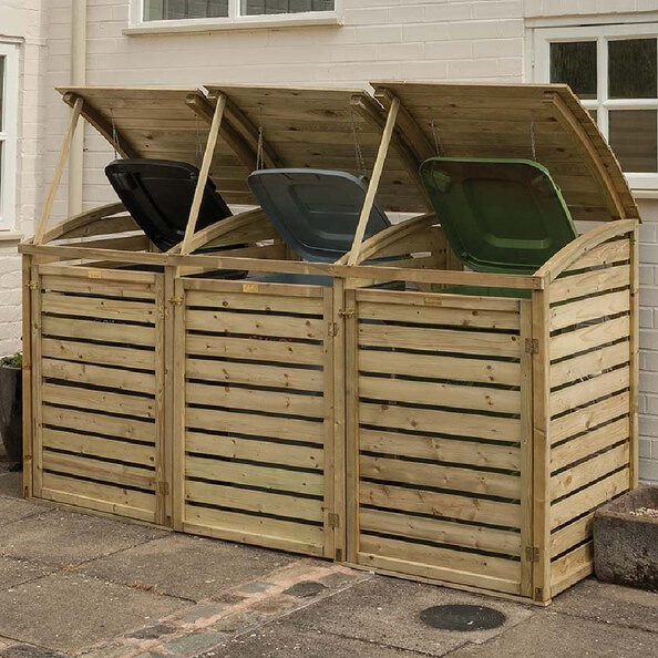 Stapleford Wooden Garden Triple Storage Bin In Natural