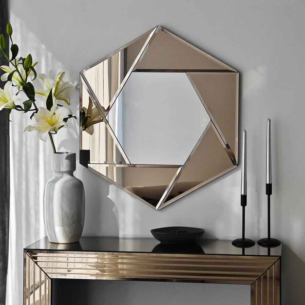 Status Glass Wall Mirror with Bronze Wooden Frame