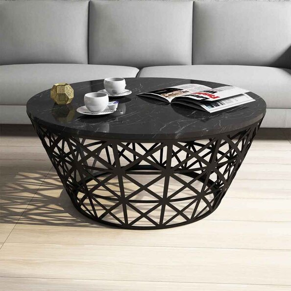 Stil Round Black Marble Effect Coffee Table with Metal Base