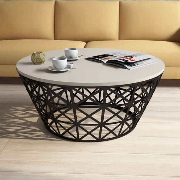 Stil Round Cream Marble Effect Coffee Table with Black Metal Base