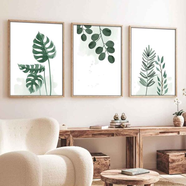 Stillform Wooden 30x40cm Monstera and Eucalyptus Art Frame Set of 3 in Multicolour