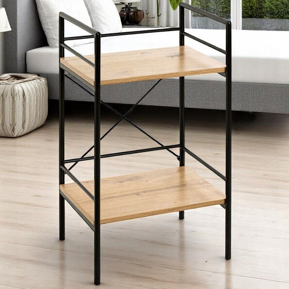 Stockton Wooden End Table With 2 Shelves In Oak Black
