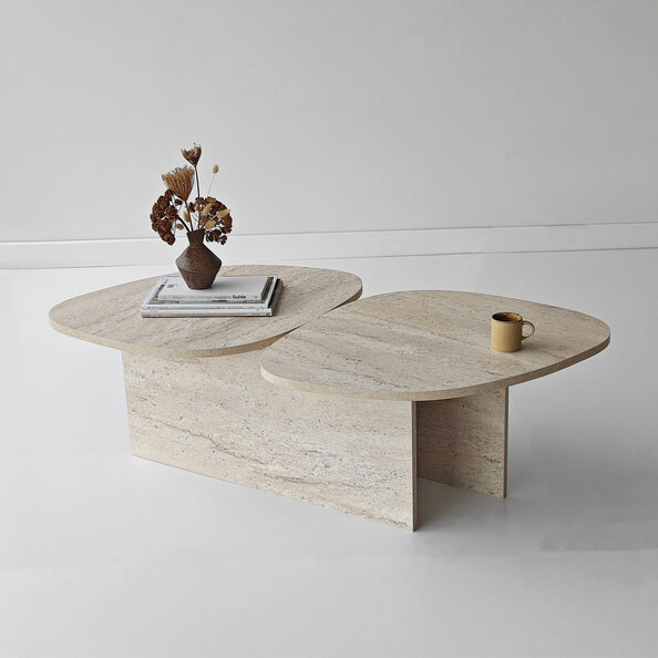 Stones Wooden Coffee Table in Travertine Marble Effect