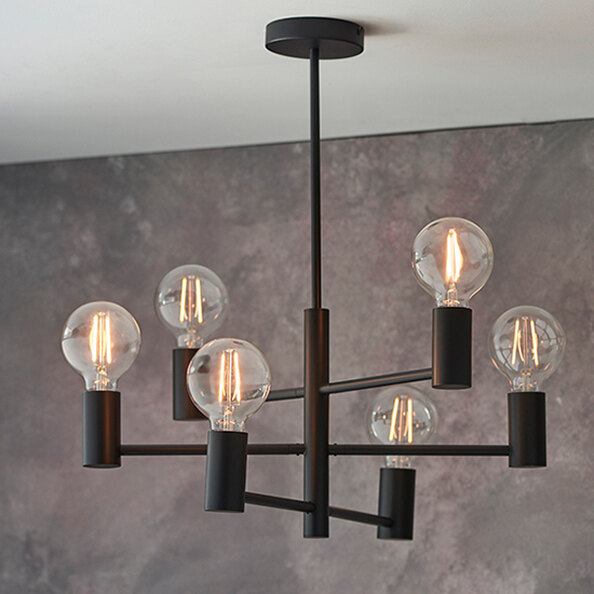 Studio 6 Lights Semi Flush Ceiling Light In Matt Black