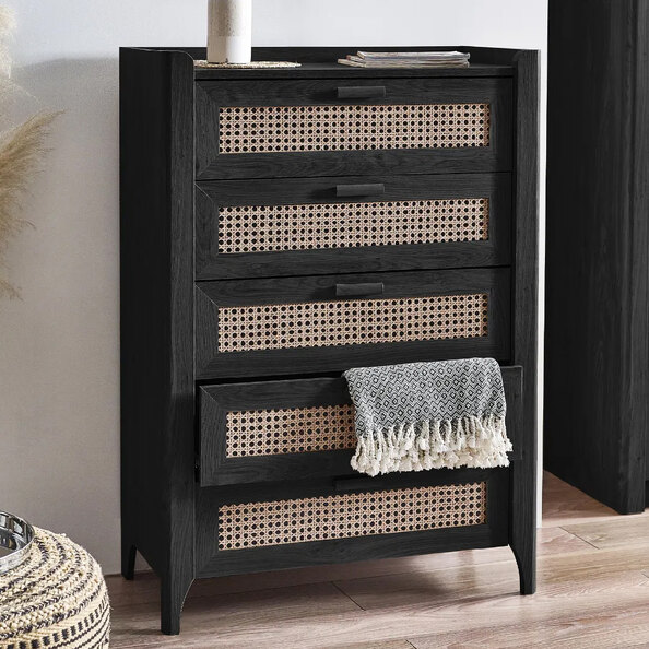 Sumter Wooden Chest Of 5 Drawers In Black Ash And Oak