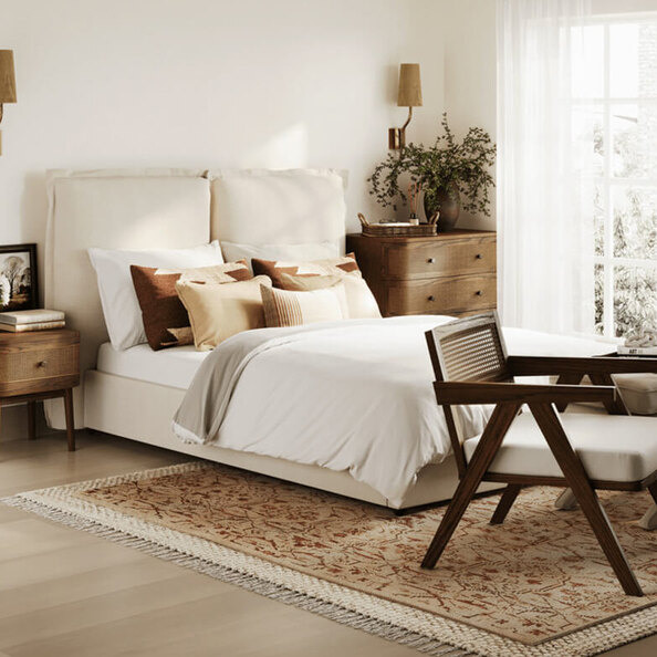 Suquamish Fabric Double Bed - Ivory