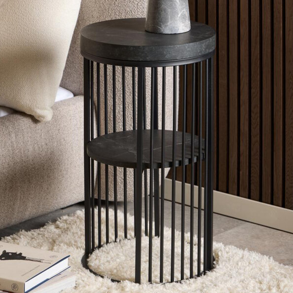 Surf Wooden Bedside Table With Metal Frame In Matt Black Izmir