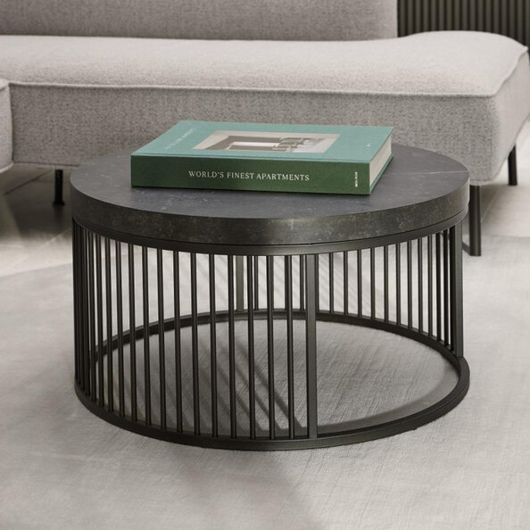 Surf Wooden Coffee Table With Metal Frame In Matt Black Izmir