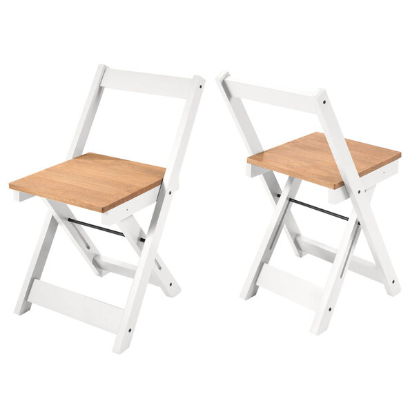 Suva White and Natural Wooden Folding Dining Chairs in Pair