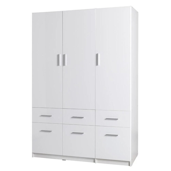 Swift High Gloss Wardrobe With 3 Doors 6 Drawers In White